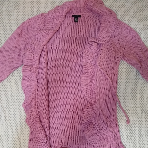 Baby Style Rose Pink Semi Open Sweater Cardigan Drawstring Wool Blend Medium - Picture 5 of 11